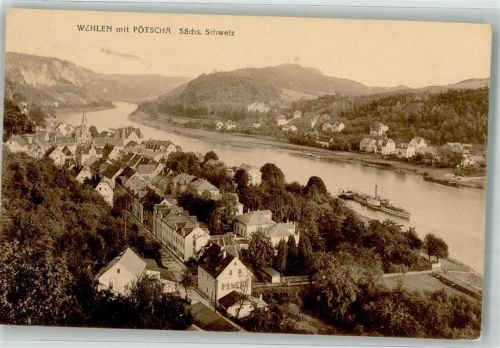 Wehlen Stadt Panorama des Ortes an der Elbe mit Pirnaer Straße Ev. Kirche und Pötzscha