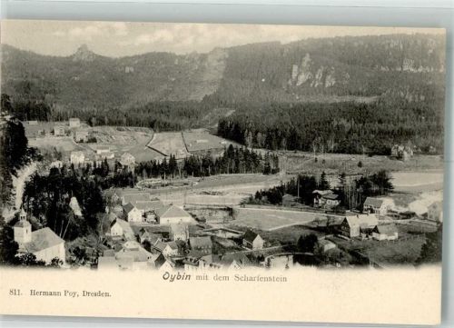 Kurort Oybin Panorama des Ortes mit Ev. Kirche und Scharfenstein Verlag Hermann Poy 811