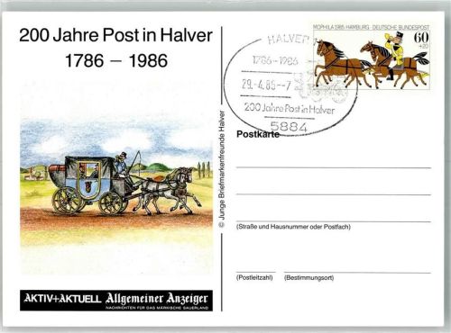 Halver 1985 Postkutsche 200 Jahre Post 1786-1986 Ganzsache