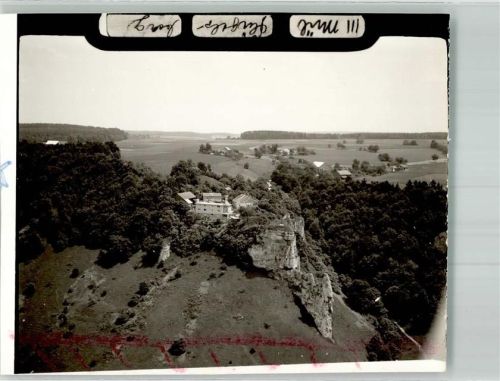 Riedenburg Fliegeraufnahme der Burgruine Flügelsberg Foto Original aus Archiv eines Ansichtskartenverlages Ort handschriftlich Farbstriche im Bild
