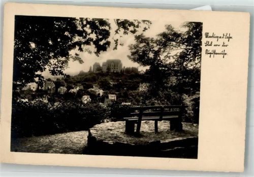 Marburg 1934 Panorama des Ortes mit dem Landgrafenschloss Bahnpost Kassel-Frankfurt