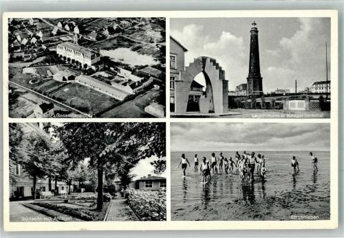 Borkum Fliegeraufnahme vom Kinderheim St. Maria Leuchtturm Kriegerdenkmal Parkanlagen Strandleben Verlag Kettling & Krüger