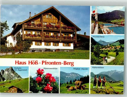 Pfronten 1984 Pension Haus Höß Schwimmbad Alphornbläser Tracht