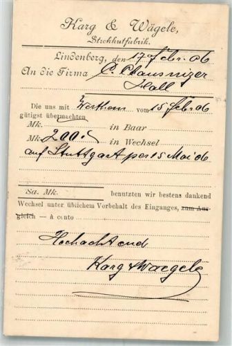 Lindenberg 1906 Fabrik Karg und Wägele Strohhut Geschäftskorreskondenz