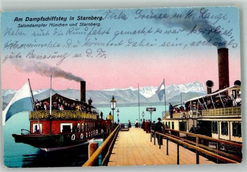 Starnberg 1926 Dampferanlegestelle mit Raddampfer München und Starnberg Verlag Zieher, Ottmar