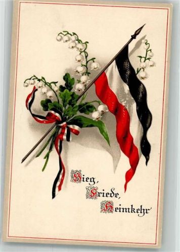 1915 Schwarz-Weiß-Rote Fahne mit Eichenlaub und Maiglöckchen Sieg, Friede, Heimkehr