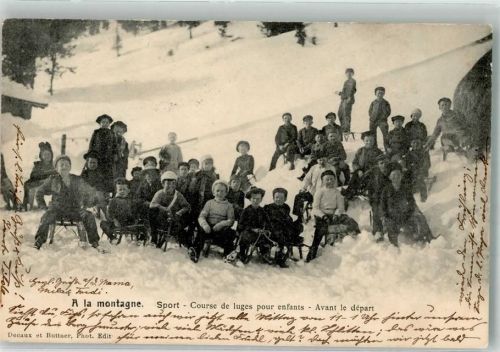 1907 Winter Schlittenrennen für Kinder In den Bergen
