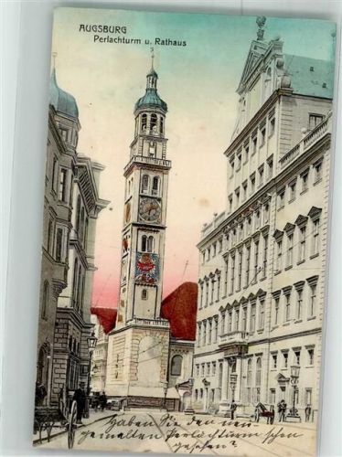 Augsburg 1912 Perlachturm und Rathaus