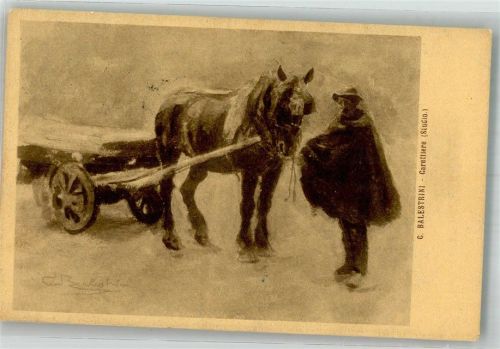 1908 sign. Balestrini C. Betreuer Pferdegespann