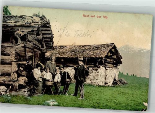 1910 Wanderer bei einer Rast auf der Alp