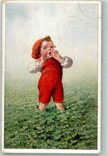 1927 Rufendes Kind auf einem Feld voller Glücksklee Primus