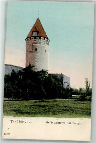 Tangermünde 1904 Gefängnisturm mit Burgtor Verlag Reinicke & Rubin 10700 Hüttenstempel Hotel Schwarzer Adler