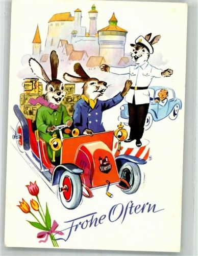 Nürnberg Ostern Hasen im Automobilvor der Kaiserburg Tiere vermenschlicht Firma E. Otto Schmidt Lebkuchenfabrik