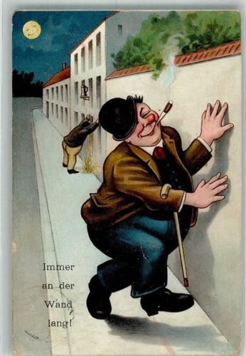 1910 Betrunkene Männer tasten sich nachts an der Wand entlang Künstlerkarte