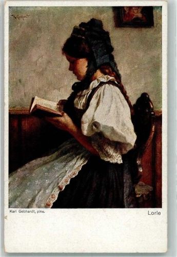 sign. Gebhardt, Karl Die junge Frau Lorle in Tracht ASM Münchener Künstler-Postkarte No. 121