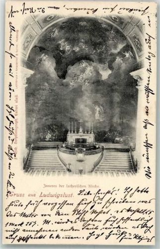 Ludwigslust 1899 Lutherische Kirche innen Bahnpost Berlin-Zug 7