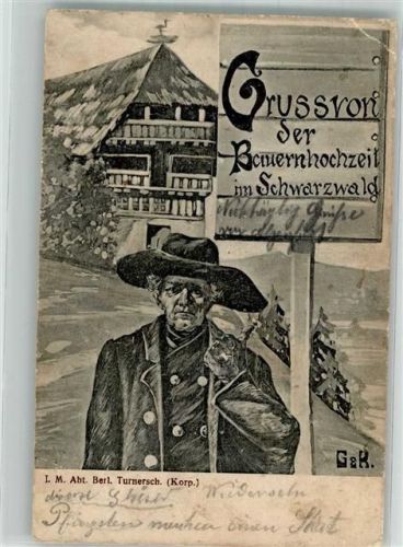 1908 Alter Mann in landestypischer Tracht vor einem Schwarzwaldhaus Künstlerkarte