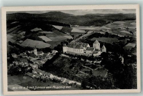 Wörth 1943 Fliegeraufnahme des Ortes mit Schloss Wörth und St. Petrus Kirche