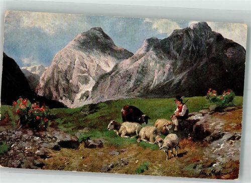 Garmisch 1906 Schäfer mit seiner Herde auf einer Alm im Hochgebirge Ort lt. Stempel