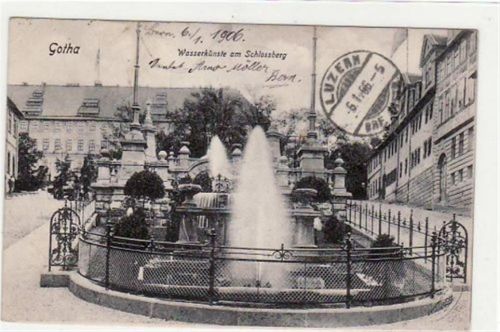 Gotha Gotha. Wasserkünste am Schloßberg gelaufen 1906 Eckbug oben links, sonst gut erhalten.