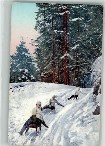 1914 Drei Jungs bei einer rasanten Schlittenabfahrt Photochrom