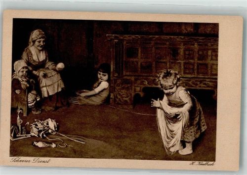 Tochter hilft Mutter bei der Näharbeit Neuzeit-Bildkarte 152