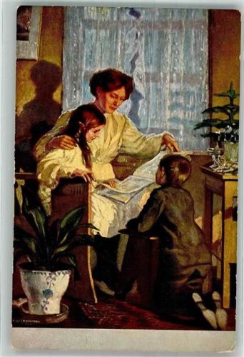 sign. Liebermann E. Das Märchenbuch Mutter Kinder Künstlerkarte d. Volkskunstverlags Serie 35/322