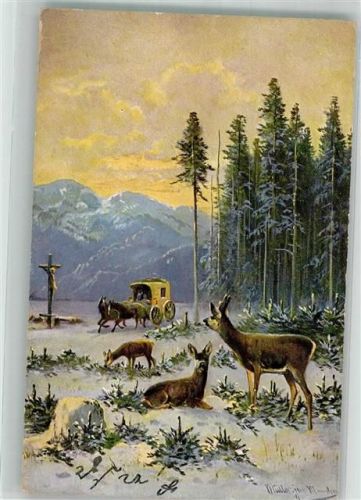 1903 Winter Rehe Kutsche Flurkreuz