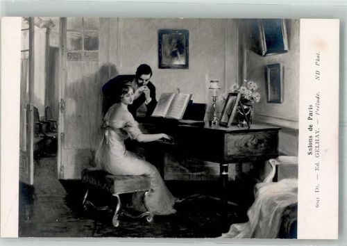 sign. Gelhay Junger Mann lauscht musizierender Frau Salons de Paris