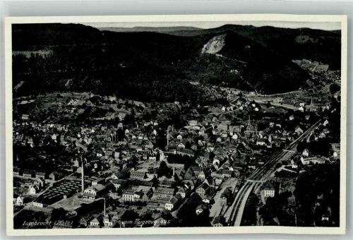 Lambrecht 1938 Fliegeraufnahme des Ortes mit Ev. Kirche und Bahnhof