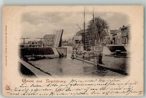 Rendsburg 1899 Segelschiff bei Brückendurchfahrt Verlag Reinicke & Rubin 390