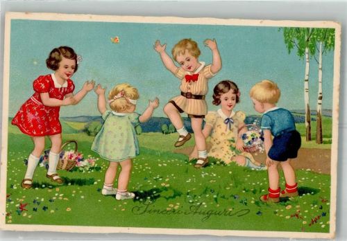 Kinder tanzen und spielen auf der Blumenwiese Nr. 3433