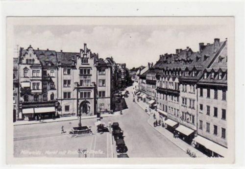 Mittweida Mittweida mit Markt und Rochlitzer Strasse gelaufen von 1953 kleiner Knick linker Rand, sonst gut erhalten.