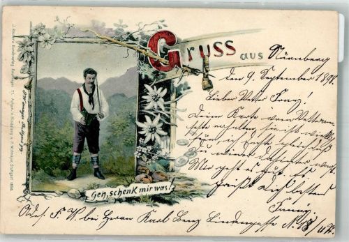 1898 Mann in bayerischer Tracht bittet um Spende