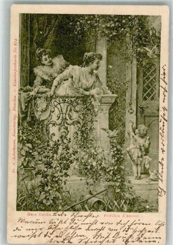1901 Amor klingelt an der Tür zweier jungen Frauen Ackermann's Kunstverlag No. 674
