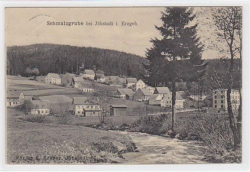 Schmalzgrube bei Jöhstadt im Erzgebirge. Totalansicht gelaufen am 17.09.1911 als Feldpost. Leichter Bug oben rechts, leichter Stempeldurchdruck, kleiner Riß am Rand oben in der Mitte, sonst gut erhalten