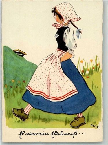 sign. Dorle Mädchen in alpenländischer Tracht mit Edelweiss am Revers Verlag Georg Michel 1308
