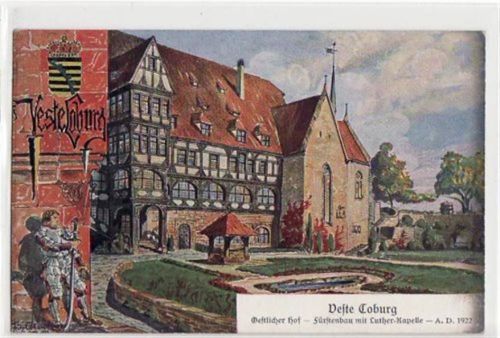 Coburg, Künstlerkarte mit östlichen Hof der Veste ungelaufen Leichte Oxidationsspuren rechter Rand, leichte Eckabschürfungen, sonst gut erhalten