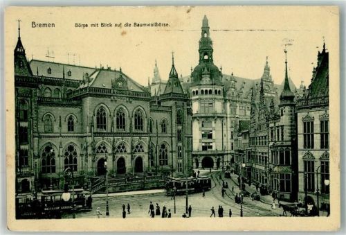 Bremen Börse mit Baumwollbörse Straßenbahn Vorkriegsaufnahme Verlag Knackstedt & Näther Serie 433 No. 70