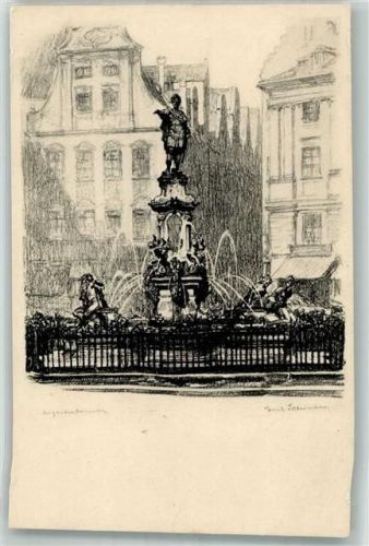 Augsburg 1914 Augustusbrunnen Künstlerkarte 19. Bayerische Lehrerversammlung