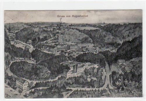 Liegau-Augustusbad Augustusbad, Künstlerkarte gelaufen, Marke beschädigt, handschriftliches Datum von 1925. Gute Erhaltung.