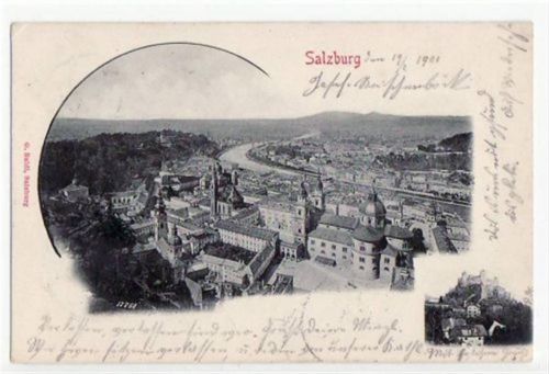 Salzburg Salzburg mit 2 Abbildungen gelaufen von 1901. Leichte Stempelspuren, leicht fleckig, sonst gut erhalten