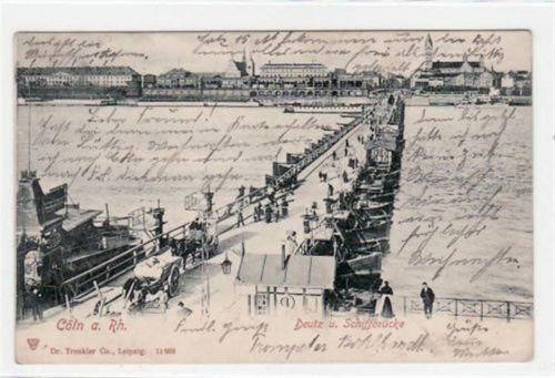 Köln Stadt Köln mit Deutz u. Schiffbrücke gelaufen von 1904. Gute Erhaltung.