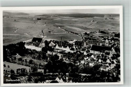 Donauwörth 1937 Fliegeraufnahme des Ortes mit Kirche Hl. Kreuz und Liebfrauenmünster