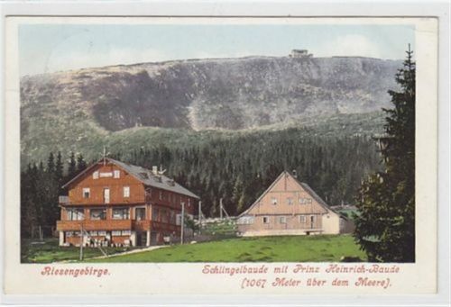 Riesengebirge. Schlingelbaude Prinz Heinrich-Baude / Kreis Hirschberg - Jelenia Góra gelaufen 1905 kleiner Knick an der rechten oberen Ecke Leichte Stempelspuren, sonst gut erhalten
