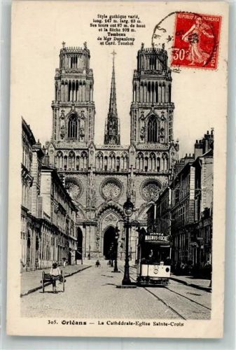 Orleans 1939 Straßenbahn Kirche Sainte Croix Briefmarke Bildseite
