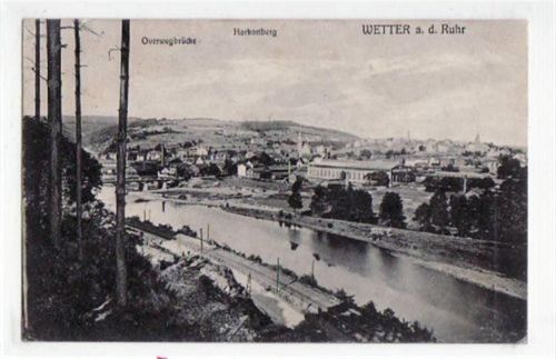 Wetter mit Harkortberg und Overwegbrücke. Feldpost, mit Stempel von 1916. Leicht bügig, leicht fleckig, kleiner Knick oben und unten links, sonst gut erhalten