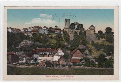 Trendelburg Trendelburg an der Diemel. Teilansicht mit Burg gelaufen, 1929. Ecken mit Albumabdrücken, leichter Stempeldurchdruck, sonst gut erhalten