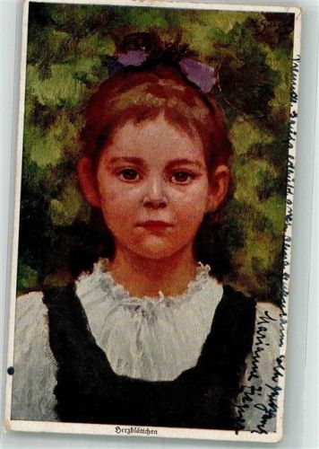 1924 sign. Prof. Seeger Portrait eines Mädchens mit Schleife im Haar Verlag Wohlgemuth & Lissner