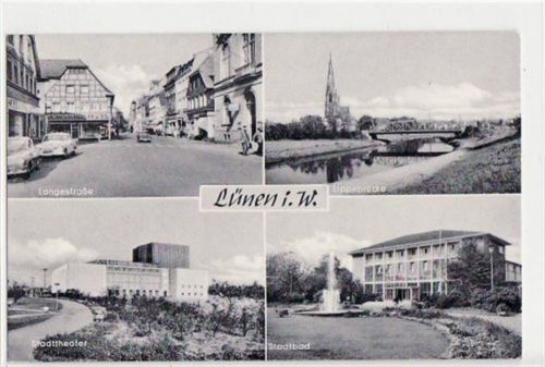 Lünen, 4 Abbildungen mit Langestraße u. Stadttheater ungelaufen Gute Erhaltung.